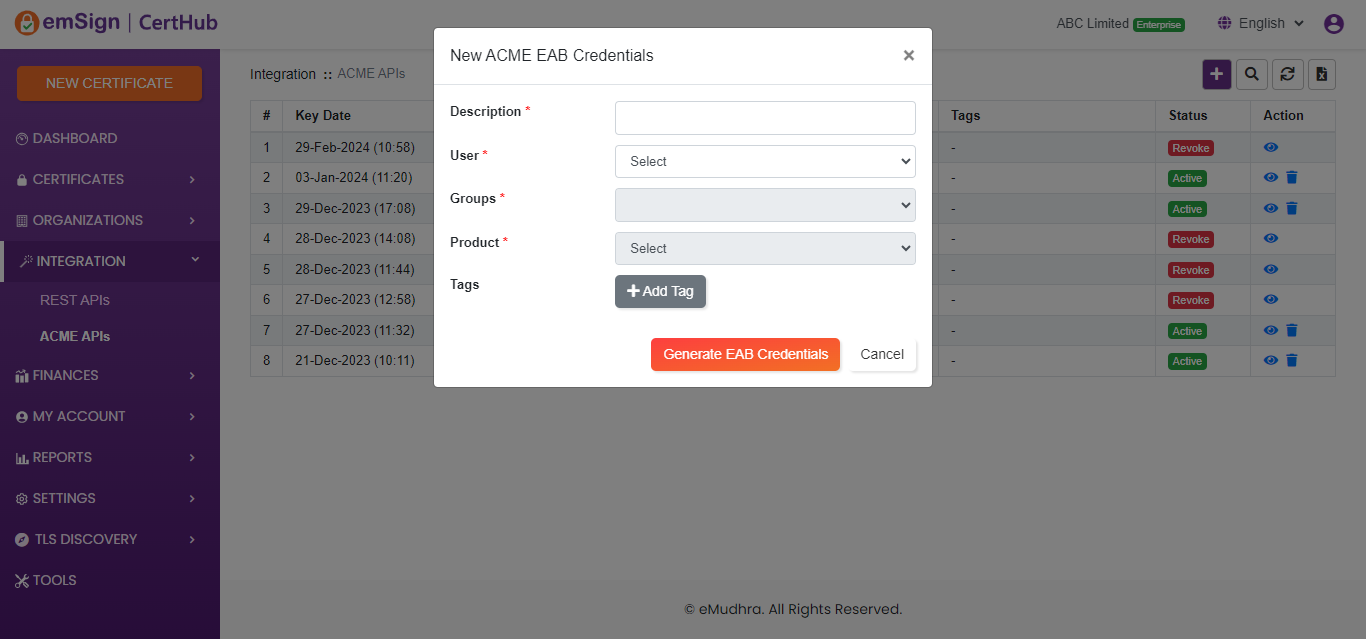 Generate ACME API Key